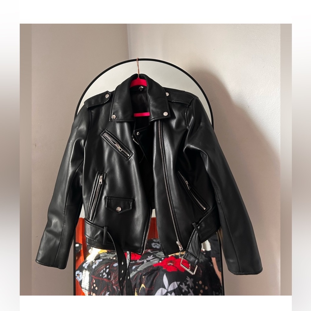 Zara Black Leather Moto Jacket with Asymmetrical Zipper